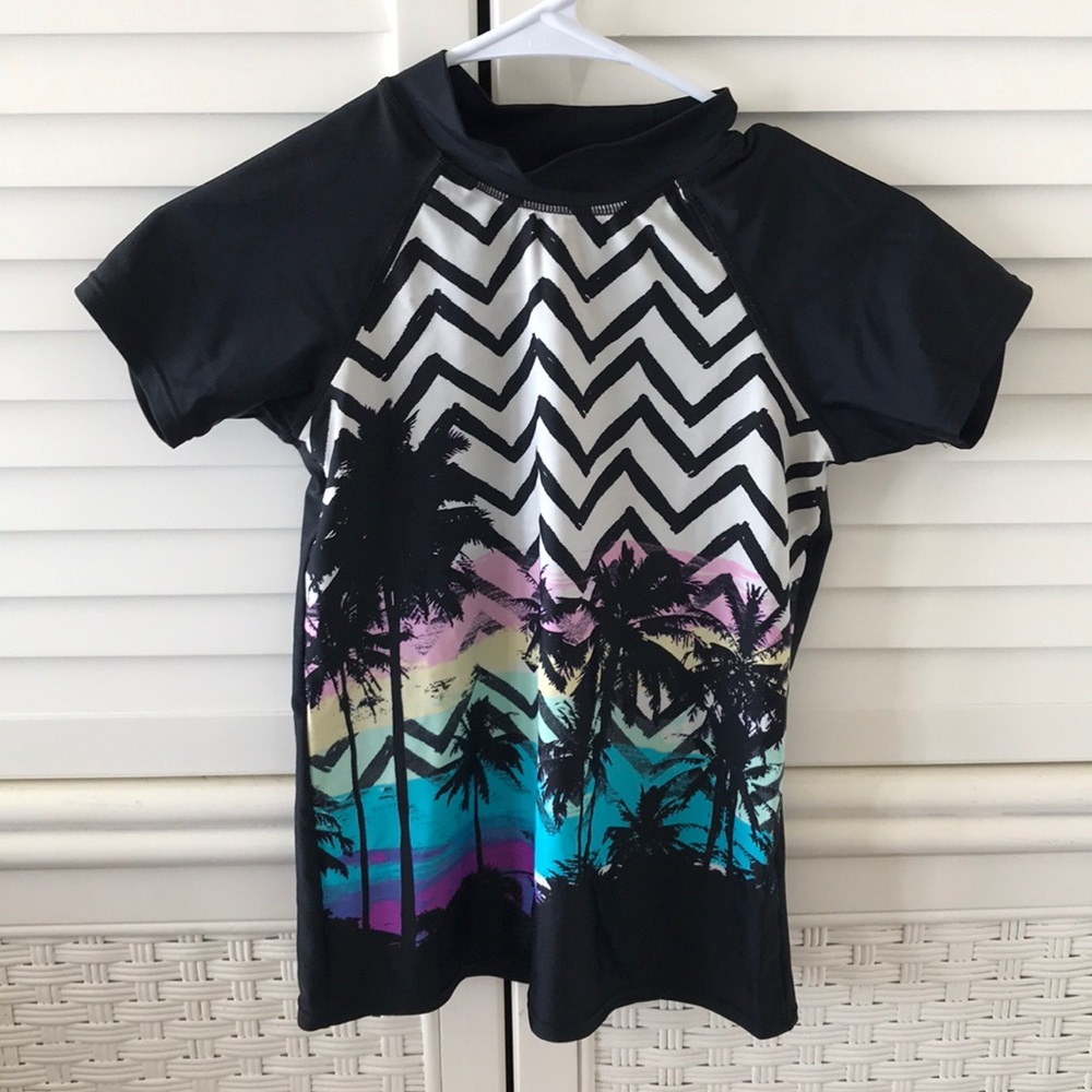 Xhilaration black girls rash guard swim large